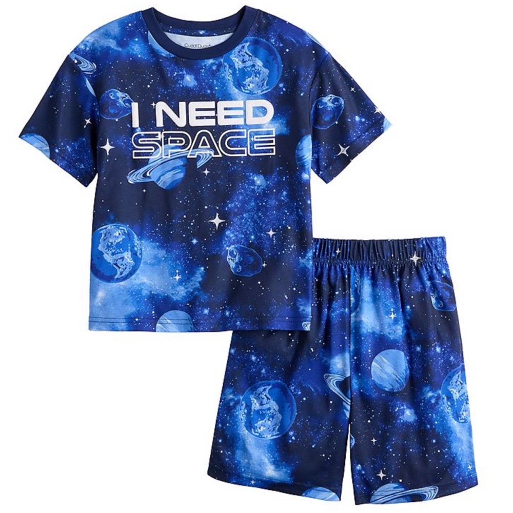 Cuddl Duds Boys Space Planets Short Sleeve Shirt and Shorts Pajamas Set